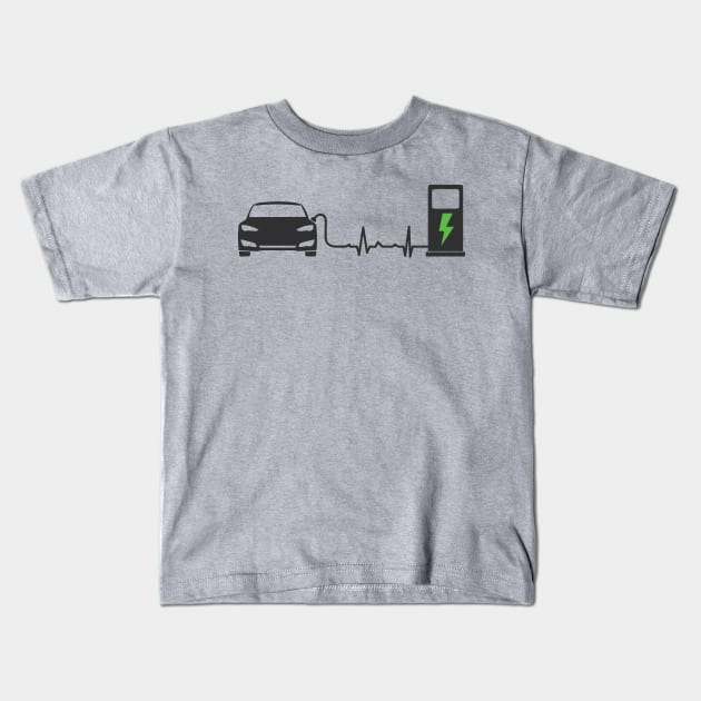 Electric Car Heartbeat Kids T-Shirt by Fully Charged Tees